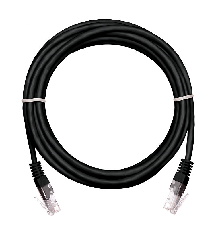 Коммутационный шнур U/UTP 4 пары, Кат.5е (Класс D), 100МГц, 2хRJ45/8P8C, T568B, заливной, многожильный, BC (чистая медь), PVC нг(B), черный, 1,5м, уп-ка 10шт.