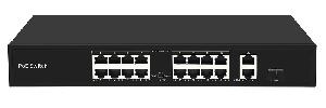 Неуправляемый коммутатор, 16 RJ-45 POE портов (10/100 Мбит/с), 2 RJ-45 Uplink порта (1000 Мбит/с), 1 SFP порт (1000 Мбит/с), бюджет на порт до 30 Вт, общий бюджет до 300 Вт.