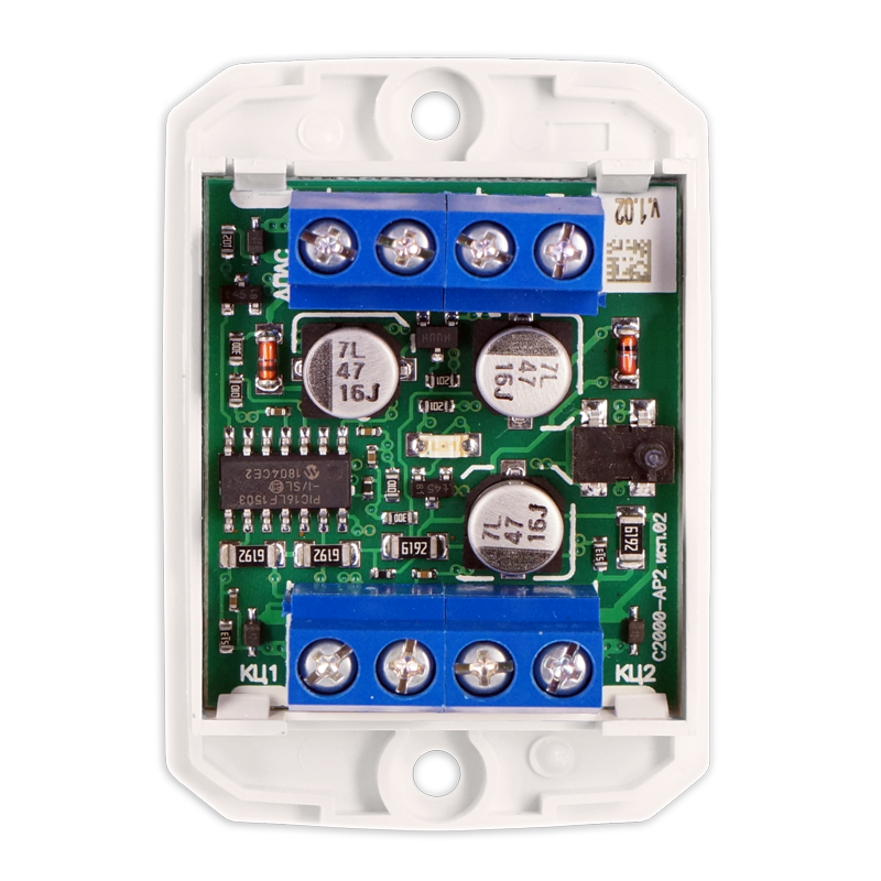 Адресный расшир. на два шлейфа с контролем на замыкание и обрыв. Питается от двухпроводной линии, передает состояние шлейфов через «С2000-КДЛ» на пульт «С-2000» или ЭВМ