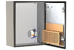 Шкаф из нержавеющей аустенитной стали AISI 304.  -60° до +50°С. IP66. 102 Вт. 220В ± 15% AC, 6A. 400x500x210 мм.