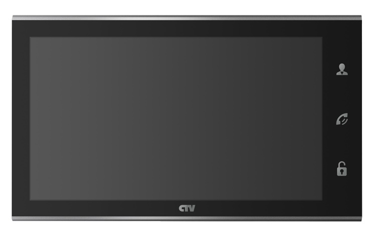 Монитор видеодомофона IPS 10", 1024х600, до 2 панелей, до 2 видеокамер, SD до 64Gb,  стеклянная сенсорная панель управления "Easy Buttons", поддержка форматов AHD, TVI, CVI и CVBS с разрешением 1080p/720p/960H, PiP (картинка в картинке), автоответчик, режим фоторамки, ожидания с индикацией времени, встроенный источник питания