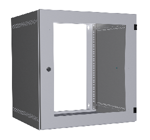 Настенный шкаф 19", 12U, стеклянная дверь, Ш540хВ573хГ500мм, 2 пары монтажных направляющих, сварной, серый