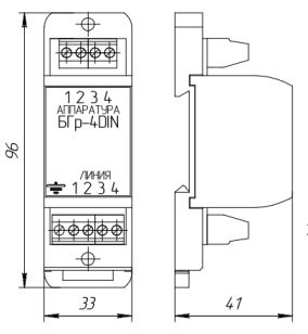 Устройство защиты от импульсных перенапряжений 4-х сигнальных цепей (30VDC, 0,3А). Крепление на DIN-рейку.