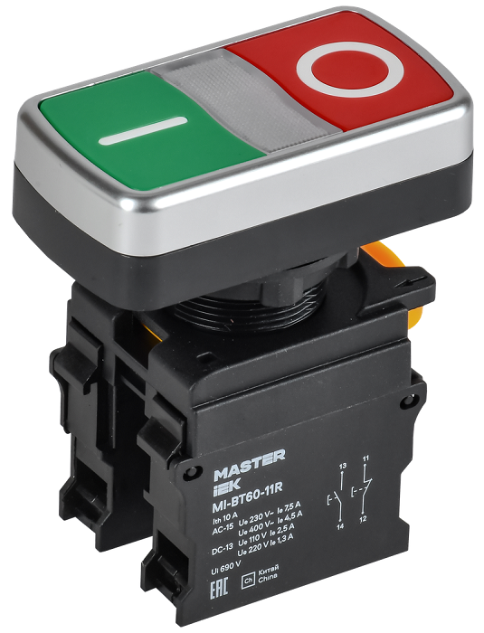 Кнопка "I-O" без подсветки d=22мм 1NO+1NC MASTER IEK