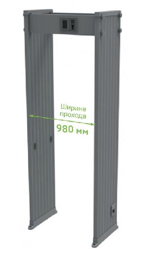 Арочный металлодетектор, ширина прохода 1000 мм, 18 зон детектирования, 100 уровней чувст-ти, 3.5  ЖК дисплей, подсчет количества людей и срабатываний тревоги, материал огнестойкий и влагостойкий ПВХ, -20°C - 55°C