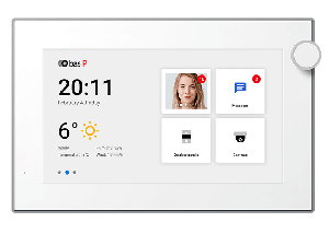 7-дюймовый IP-видеомонитор для помещений с возможностью горизонтального и вертикального монтажа, возможностью управления лифтом, отображением сообщений от управляющей компании, PoE, подключением 32 камер, памятью для фотографий/видео и голосовой почтой. Android. 195x127x27 мм. Корпус: пластик, стекло.