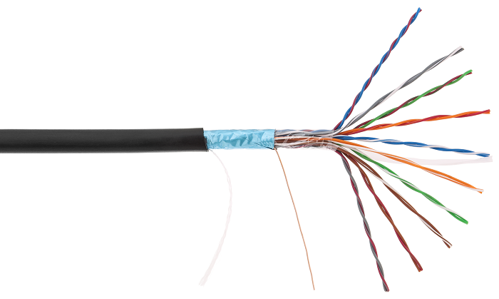 Кабель F/UTP 10 пар, Кат.5 (Класс D), 100МГц, одножильный, BC (чистая медь), внешний, PE до -40C, черный, 305м