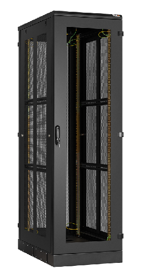 Напольный шкаф 19", 24U, стеклянная передняя дверь, боковые перфорированные стенки и задняя дверь Ш600хВ1280хГ1000мм, в разобранном виде, черный
