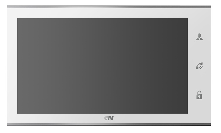 Монитор видеодомофона IPS 10", 1024х600, до 2 панелей, до 2 видеокамер, SD до 64Gb,  стеклянная сенсорная панель управления "Easy Buttons", поддержка форматов AHD, TVI, CVI и CVBS с разрешением 1080p/720p/960H, PiP (картинка в картинке), автоответчик, режим фоторамки, ожидания с индикацией времени, встроенный источник питания