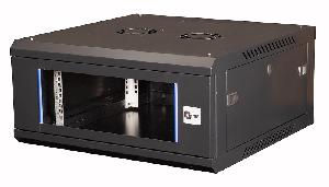 Шкаф 19" телекоммуникационный настенный, 4U 280х600х600 мм, дверь стекло, черный