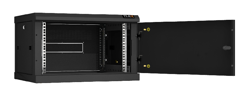 Настенный разборный шкаф TLK 19", 6U, металлическая дверь, Ш600хВ370хГ450мм, 2 пары монтажных направляющих, черный