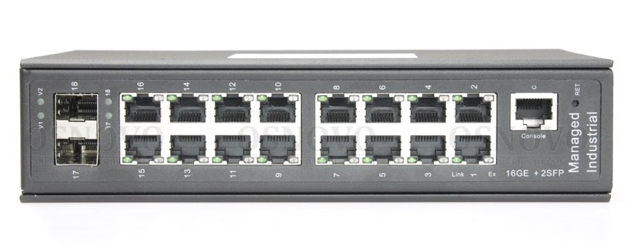 Промышленный управляемый (L2+) HiPoE коммутатор Gigabit Ethernet на 16GE PoE + 2 GE SFP порта с функцией мониторинга температуры/ влажности/ напряжения. Порты: 2 x GE (10/100/1000Base-T) с PoE BT (до 90W) + 14 x GE (10/100/1000Base-T) с PoE (до 30W) + 2 x GE SFP (1000Base-X)