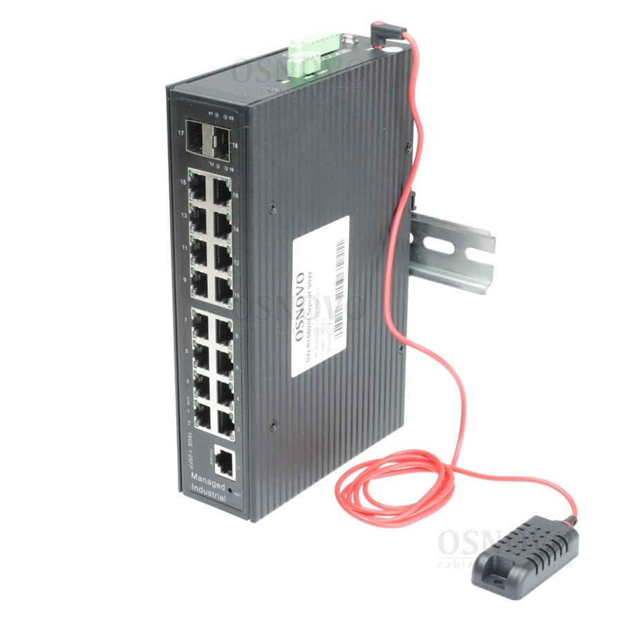 Промышленный управляемый (L2+) HiPoE коммутатор Gigabit Ethernet на 16GE PoE + 2 GE SFP порта с функцией мониторинга температуры/ влажности/ напряжения. Порты: 2 x GE (10/100/1000Base-T) с PoE BT (до 90W) + 14 x GE (10/100/1000Base-T) с PoE (до 30W) + 2 x GE SFP (1000Base-X)