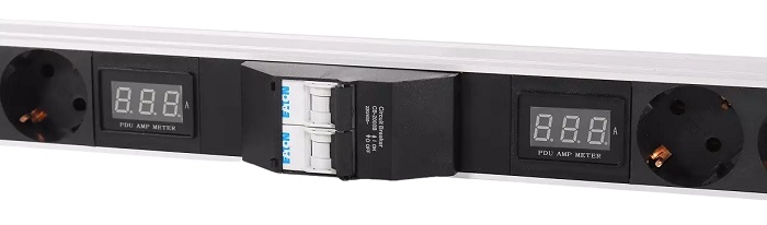 Вертикальный блок розеток Rem-32 без шнура&nbsp;&nbsp;с авт., и амп., 10 Sсhuko, 8 IEC 60320 C13, 10 IEC 60320 C19, 32 А, алюм., 33-38U, колодка
