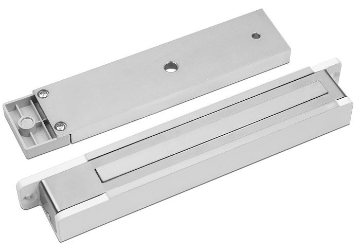 Замок электромагнитный, с датчиком Холла, герконом и индикацией, 300 кг удержания, 12 В/0,39 А, 230х38х25 мм, IP20, -20...+40, белый