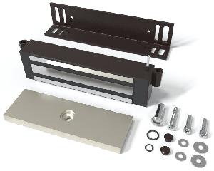 Замок электромагнитный для стальных дверей со стальной рамой, 9-15VDC, 7,2 Вт, усилие удержания 400кг, встроенный модуль перемагничивания, монтажный комплект, угольник 40х50х4мм. Корпус из стали. Цвета: коричневый шоколад