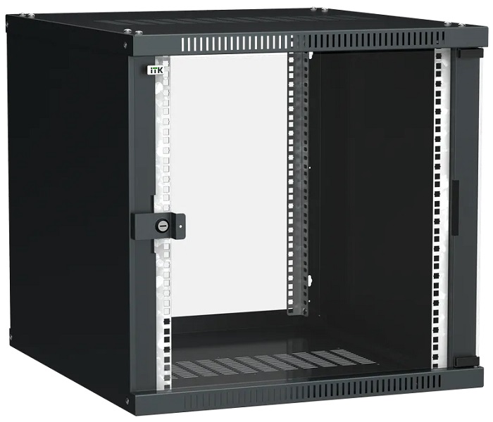 ITK Шкаф LINEA WE 12U 600x450мм дверь стекло черный, для оборудования общей массой не более 50 кг.