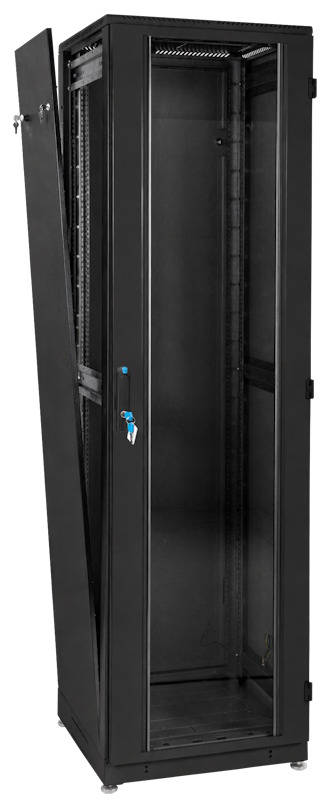 Шкаф телекоммуникационный напольный 48U (600 × 800) дверь стекло, чёрный