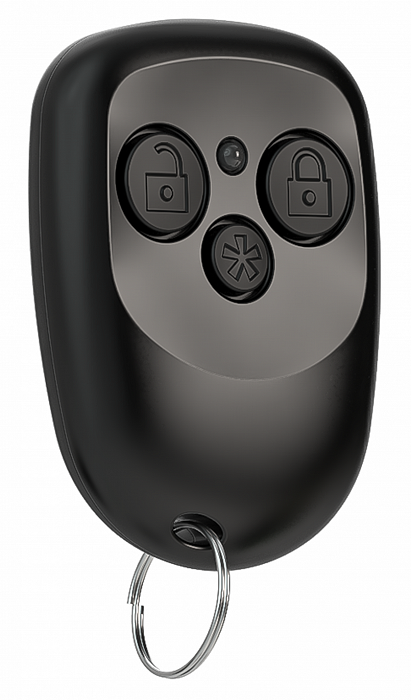 Брелок радиоканальный, 868 МГц, При работе с приборами серии «Мега» брелок формирует команды постановки под охрану, снятия с охраны и сигнал экстренной тревоги. Черный
