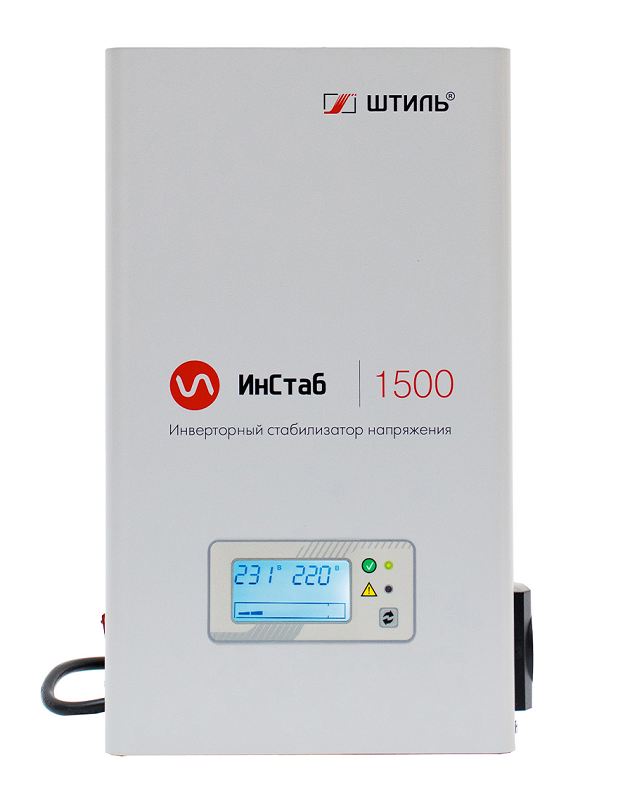 Стабилизатор переменного напряжения инверторный (с двойным преобразованием) однофазный, чистая синусоида; P-нагр.1.5 кВA/1.125 кВт, U-вх.90…310 В; U-вых.220…230 В (с шагом 1 В), I-вых.6.8 А; IP20, t-раб.+5…+40°C, 300х187х78 мм