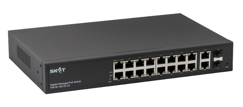 Управляемый L2+ коммутатор PoE Plus, 300Вт, порты: 16-Ethernet, 2-Uplink, 2-SFP