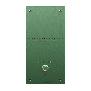 Специализированная вызывная аудио-панель. Врезной монтаж. IP65. -40 до +70 °C. Питание PoE 802.3af  и +12В. кнопка выхода, датчик двери. 95×190×27мм. Цвет - зеленый.
