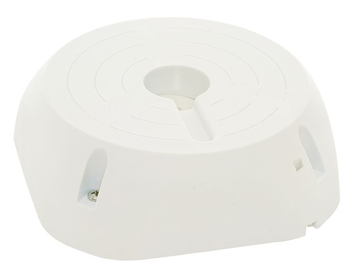 Монтажная коробка для установки и подключения купольных видеокамер с выводом соединительных кабелей сбоку. Пластиковый корпус. 140х140х46мм. нагрузка до 1,5кг. Цвет белый. IP55.