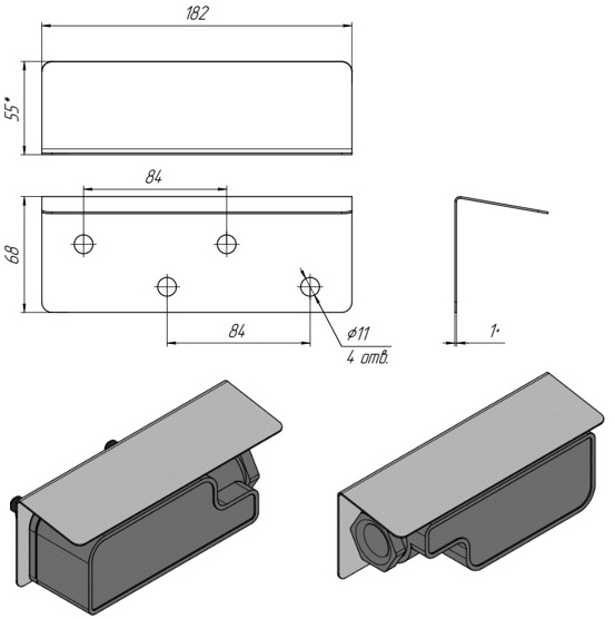 Козырек защитный для дополнительной защиты от прямого попадания атмосферных осадков, капежа в шахтах и механических повреждений приборов: ДПМГ-2, ДПМГ-26Ех, ИО 102-53.