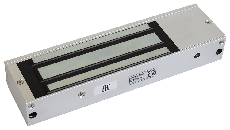 Электромагнитный замок, 12V/24V DC, 0,5 A, усилие 500 кг,&nbsp;&nbsp;266×67×39 мм. 4570 г., офисный дизайн. Световая индикация. -40°С…+40°С.