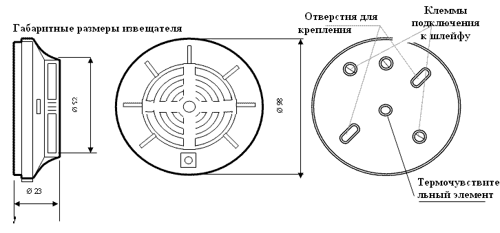 Тепловой&nbsp;&nbsp;максимальный, индикация, 30мкА в дежурном режиме, ток в&nbsp;&nbsp;режиме «Тревога» 30мА, 54°С- 65°С