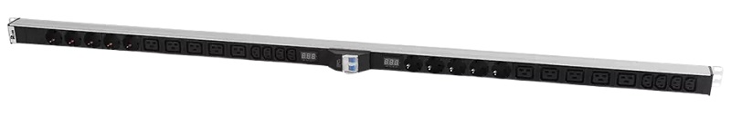 Вертикальный блок розеток Rem-32 без шнура  с авт., и амп., 10 Sсhuko, 8 IEC 60320 C13, 10 IEC 60320 C19, 32 А, алюм., 33-38U, колодка