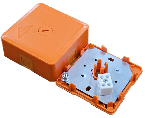Коробка монтажная огнестойкая IP41, фарфоровый клеммник 2 контакта, до 3 мм кв., 75х75х30 мм, вводы вставки из эластичного материала, Оранжевая