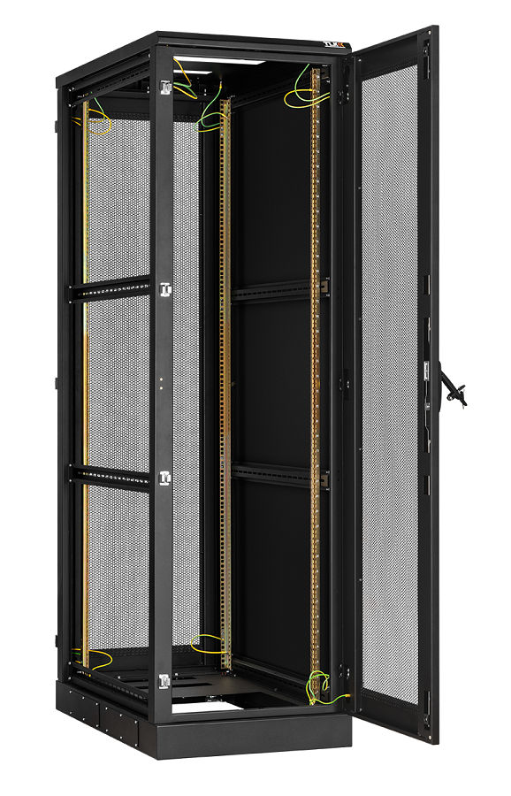Напольный шкаф 19", 24U, перфорированная дверь, боковые цельнометаллические стенки и задняя дверь Ш600хВ1280хГ1000мм, в разобранном виде, черный