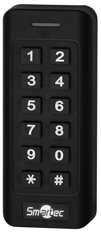 Автономный контроллер со встроенными считывателем EM и клавиатурой, черный, память на 1000 пользователей, дальность 3 - 8 см, 125 кГц, -40° +60°С, 12 В DC, 80мА, 120x50x22 мм