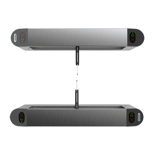 Центральный элемент турникета, корпуса из шлифованной нерж. стали; 1 стеклянная стенка, 2 стеклянные дверцы с электроприводом, 1 пульт на проход. ширина прохода 660 мм