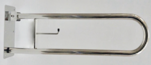 Поручень настенный предназначен для опоры при вставании людей с ограниченными возможностями. Откидной, имеет U-образную форму с бумагодержателем. Изготовлен из нержавеющей стали марки AISI304, диаметр трубы 32 мм, толщина стали 1,5 мм, габариты 900х220 мм. Площадка поручня крепится к стене 6 точками.