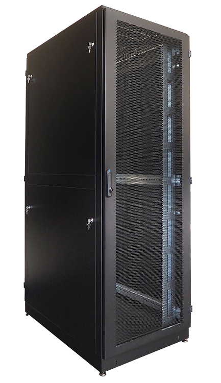 Шкаф серверный напольный 48U (800 × 1000) дверь перфорированная, задние двойные перфорированные, чёрный
