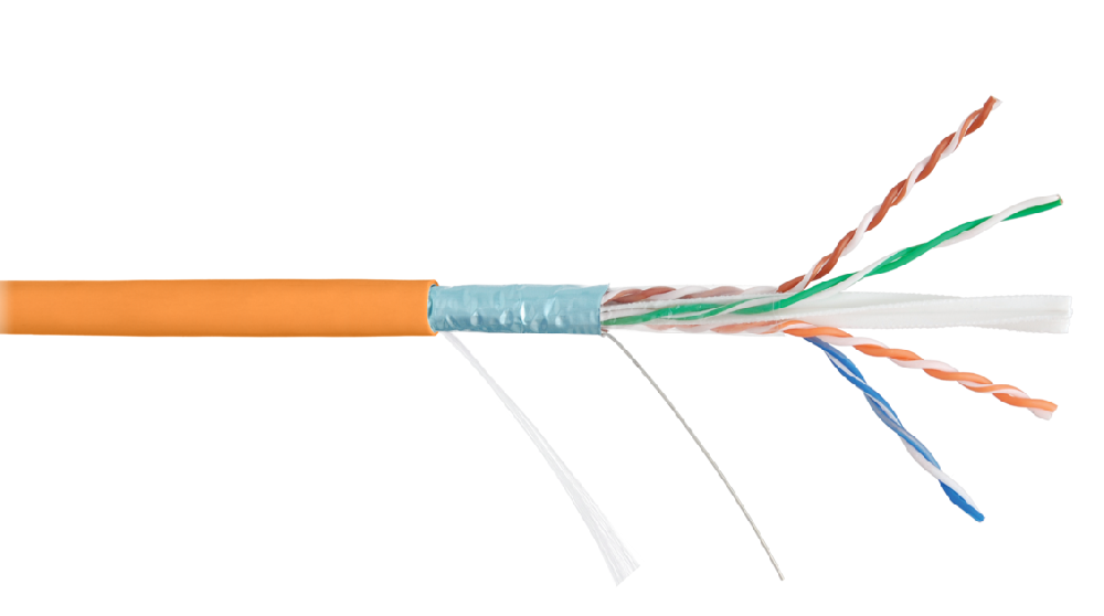 Кабель S/FTP 4 пары, Кат.6a (Класс Ea), тест по ISO/IEC, 500МГц, одножильный, BC (чистая медь), 23AWG (0,585мм), внутренний, LSZH нг(А)-HFLTx, оранжевый, 305м