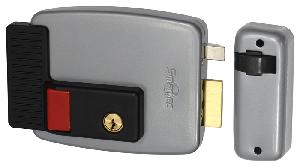 Эл-мех. накладной замок, НЗ, левая дверь, цилинр снаружи и изнутри, кнопка изнутри (блокировка кнопки), питание 12VDC/3.3А, -45°+50°С, окрашенная сталь.