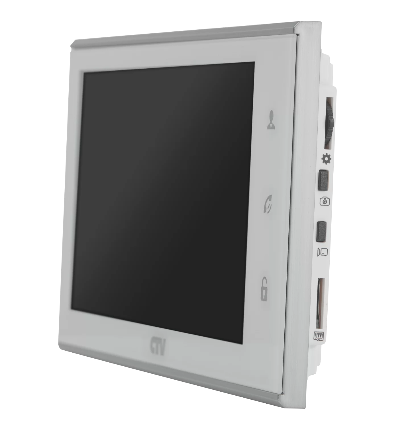 Монитор видеодомофона, IPS 7", 1024х600, до 2 панелей, до 2 видеокамер, SD до 64Gb,, стеклянная сенсорная панель управления "Easy Buttons", поддержка форматов AHD, TVI, CVI и CVBS с разрешением 1080p/720p/960H, автоответчик, режим ожидания с индикацией времени, встроенный источник питания