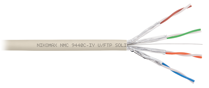 Кабель U/FTP 4 пары, Кат.6 (Класс E), тест по ISO/IEC, 250МГц, одножильный, BC (чистая медь), 23AWG (0,57мм), полимерный материал нг(А)-LSLTx, внутренний, светло-серый, 305м