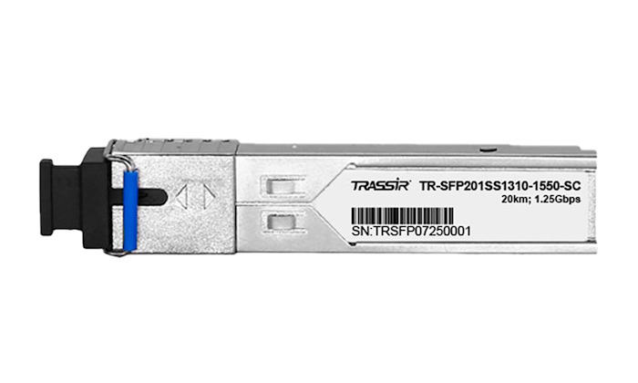 SFP модуль одномодовый, 1 порт SC, скорость передачи данных 1,25Гбит/c, длина волны 1310-1550, дальность передачи данных 20км. - 0°С...70°С. 65х14х13. Поддержка - DDM