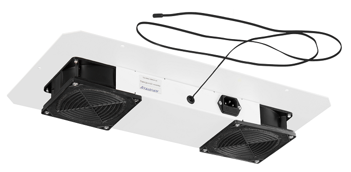 Вентиляторный блок TLK для настенных шкафов серии TWM, TWC-R, для напольных шкафов серии TFR-R глубиной 600 мм, 2 вентилятора с фильтрующими элементами (нижние решётки пластиковые с фильтром), терморегулятором и датчиком, без шнура питания, серый