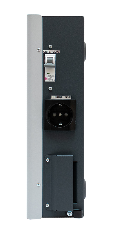 Стабилизатор переменного напряжения инверторный (с двойным преобразованием) однофазный, чистая синусоида; P-нагр.2,5 кВА/2 кВт, U-вх.165…310 В, U-вых.220…230 В (с шагом 1 В), I-вых.11,3 A; IP20, t-раб. +5…+40°C, 205х370х103 мм