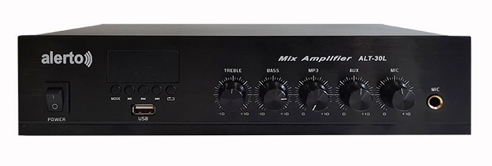 Микшер-усилитель трансляционный. Выходная мощность 30Вт. Входы: 1 микрофонный, 1 линейный. Выходное напряжение: 100В. Возможность работы на нагрузку сопротивлением&nbsp;&nbsp;4-16 Ом.&nbsp;&nbsp;AC220В 50 Гц/ DC24V. USB порт для воспроизведения файлов MP3. Bluetooth, встроенный FM тюнер.