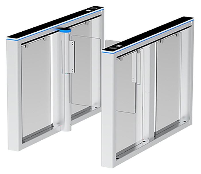 Скоростной турникет распашной (левый и правый модуль) Comet-S1000, нар на отказ 6 млн., инфр. дат. 8 пары., скор. отк. двери 0.8 сек., ширина прохода 900 мм. Цвет - серебро.