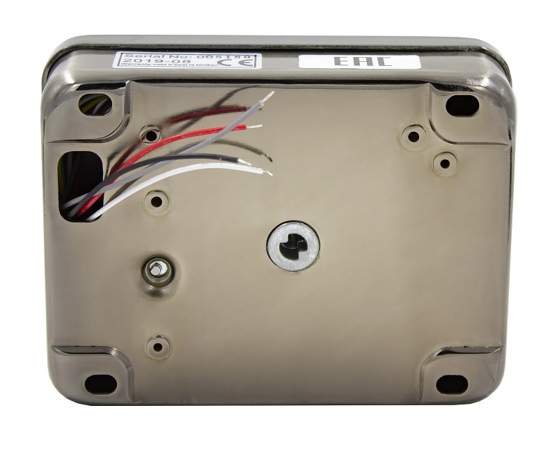 Электромеханический замок моторного типа, накладной, универсальный (дверь наружу, внутрь) нержавеющая сталь, 12В