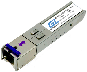 Модуль SFP, WDM, 155Mb/1,25Gb/s, одно волокно SM, SC, Tx:1550/Rx:1310 нм, DDM, 8 дБ (до 3 км)