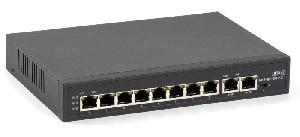 Коммутатор неуправляемый PoE Plus, мощность 120Вт, порты: 8-Ethernet, 2-Uplink