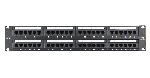 Коммутационная панель 19", 2U, 48 портов, Кат.5e (Класс D), 100МГц, RJ45/8P8C, 110/KRONE, T568A/B, неэкранированная, черная